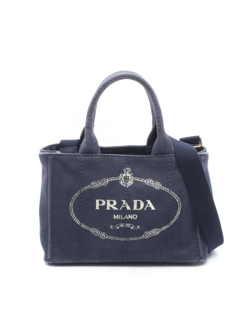 Prada Tote Bag Canapa 2-Way Navy Caviar Leather